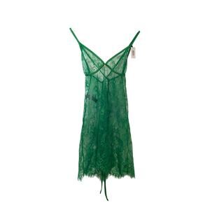 Adore Me Addison Babydoll Lingerie Dress Green Lace Sheer Mesh Open Back XS  NWT